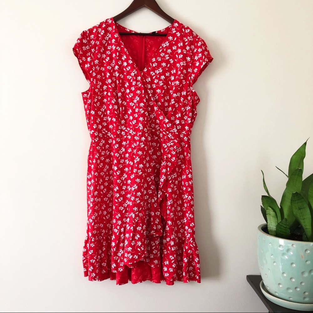 J. Crew Red Floral Wrap Dress